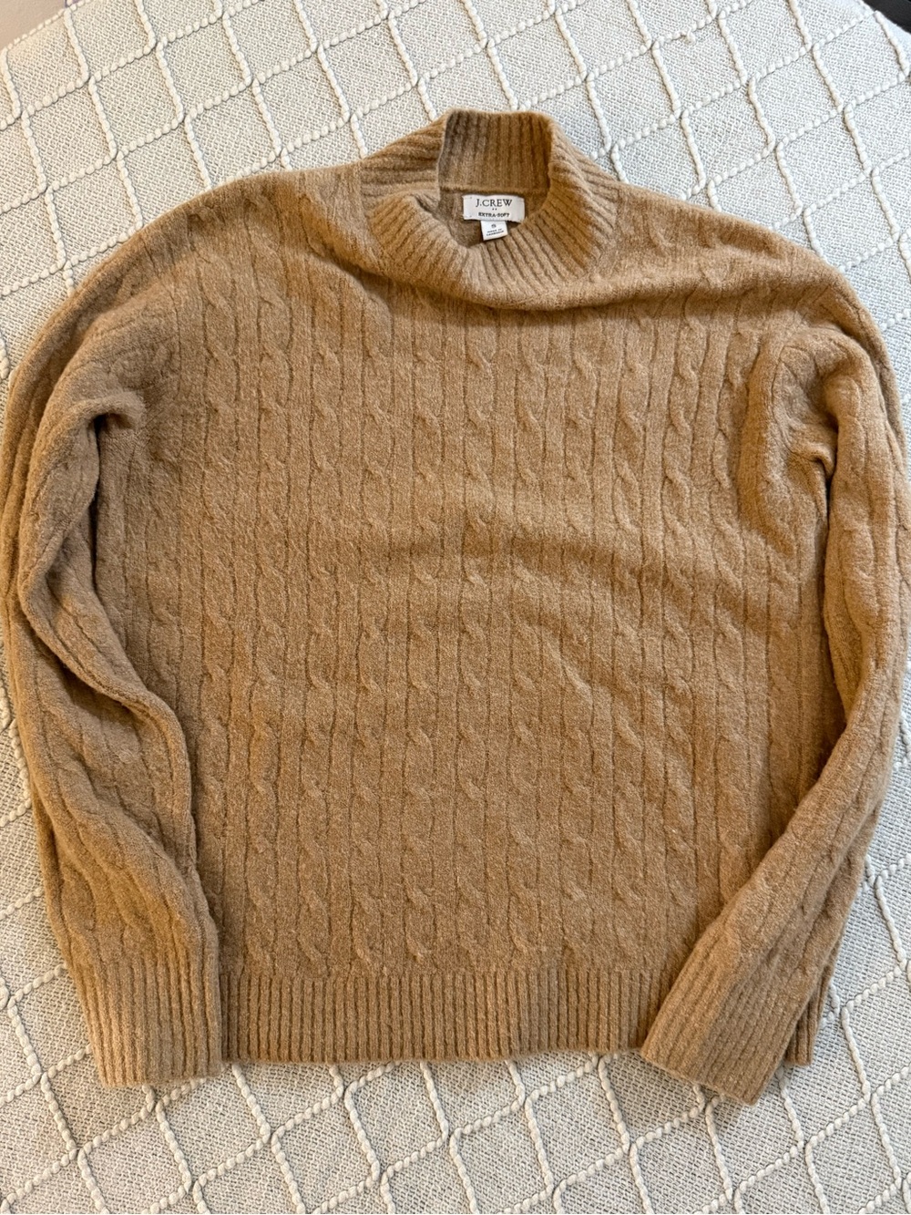 J.Crew Extra-Soft Cable Knit Mock Neck Sweater Tan Wool Blend